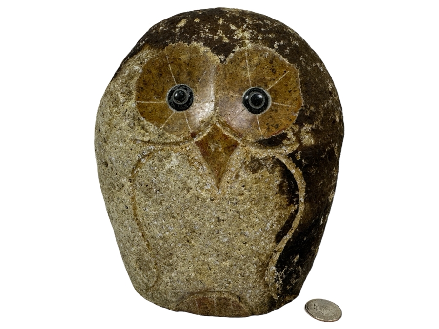 Carved Stone Owl Sculpture 8H [Photo 1]