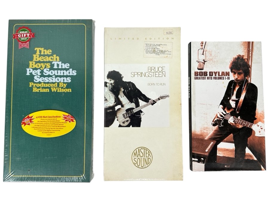 Factory Sealed 4 CD Set The Beach Boys - The Pet Sounds Sessions, Factory Sealed Limited Edition Bruce Springsteen Born To Run Music CDs And Bob Dylan Greatest Hits Volumes I-III Music CDs [Photo 1]