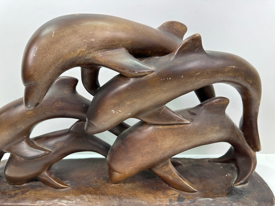 Vintage 1971 Signed Dolphin Pottery Sculpture 22.5W X 6D X 12.5H [Photo 3]
