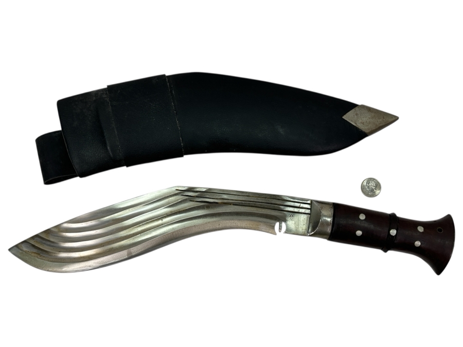 Signed Kukri Machete Knife With Curved Blade And Sheath 20.5L