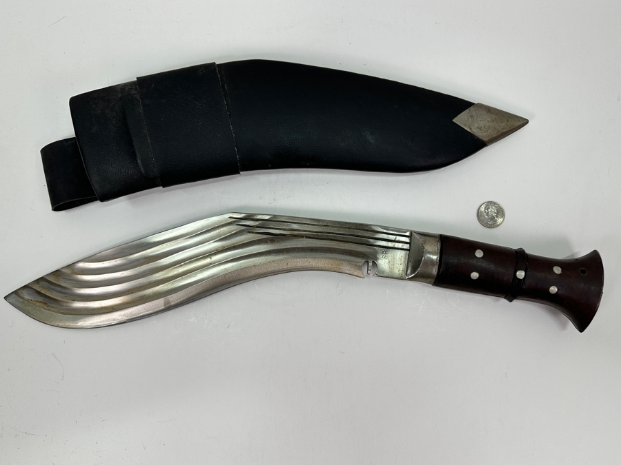 Signed Kukri Machete Knife With Curved Blade And Sheath 20.5L [Photo 2]