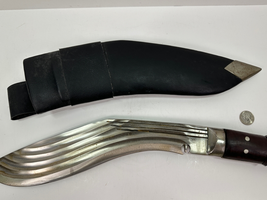 Signed Kukri Machete Knife With Curved Blade And Sheath 20.5L [Photo 8]