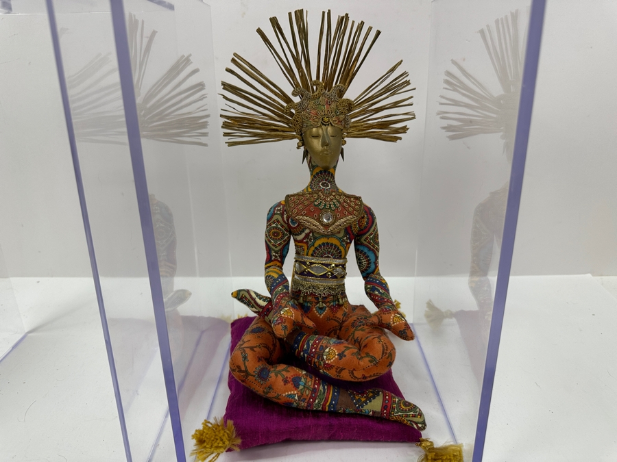 Peggy Flynn Limited Edition Handmade Doll 'Golden Meditation' With Acrylic Display Case 12'H [Photo 2]