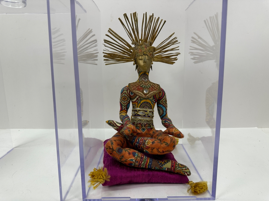 Peggy Flynn Limited Edition Handmade Doll 'Golden Meditation' With Acrylic Display Case 12'H [Photo 3]