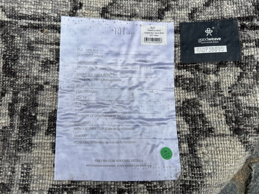 Restoration Hardware Cazar 100% Silk Iron Color 10' X 14' Area Rug Retails $8,000+ [Photo 5]