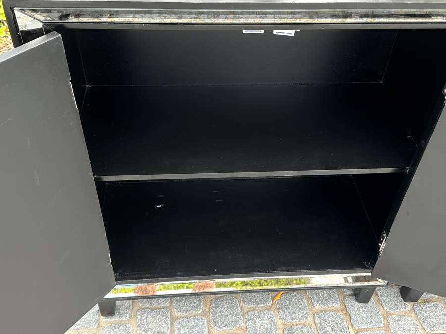 Pair Of Black Wooden And Antique Mirrored Cabinets 27.5W X 14D X 33H [Photo 5]