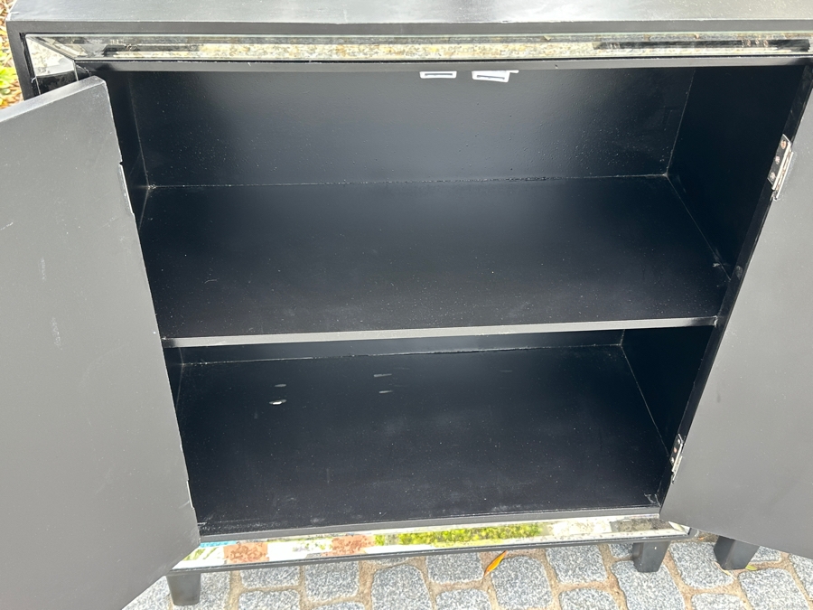 Pair Of Black Wooden And Antique Mirrored Cabinets 27.5W X 14D X 33H [Photo 4]