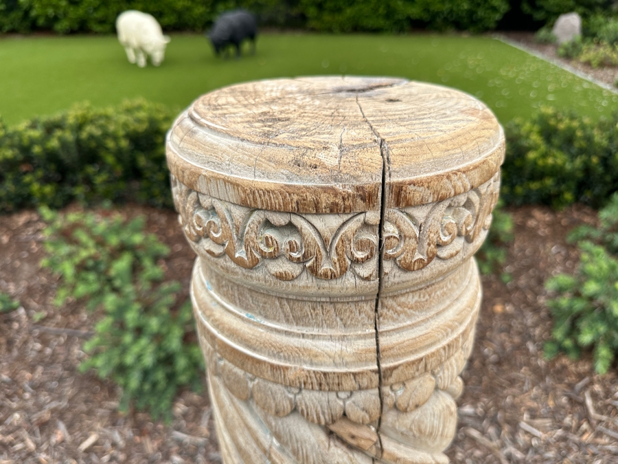 Vintage Indonesian Wooden Hand Carved Architectural Column With Metal Stand 5'H [Photo 3]