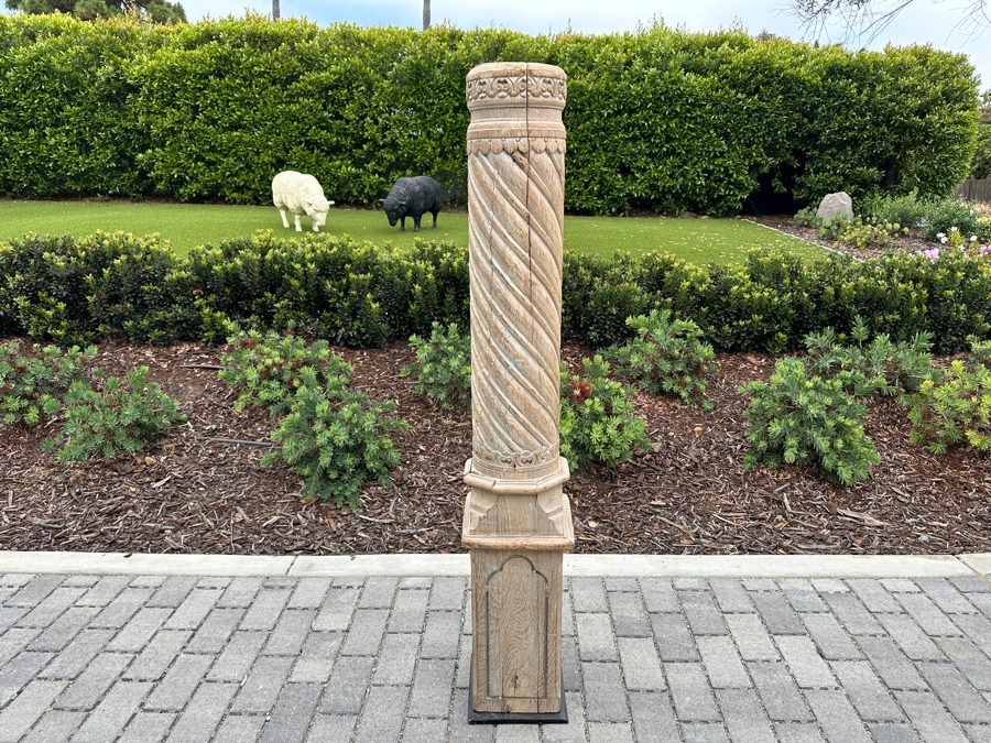 Vintage Indonesian Wooden Hand Carved Architectural Column With Metal Stand 5'H [Photo 2]