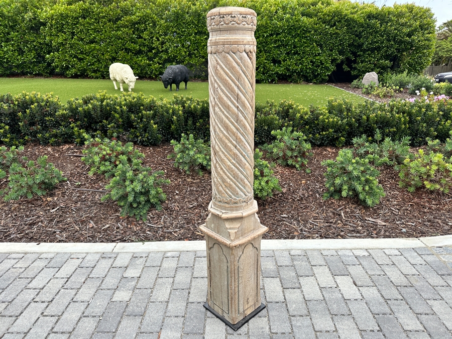 Vintage Indonesian Wooden Hand Carved Architectural Column With Metal Stand 5'H [Photo 5]