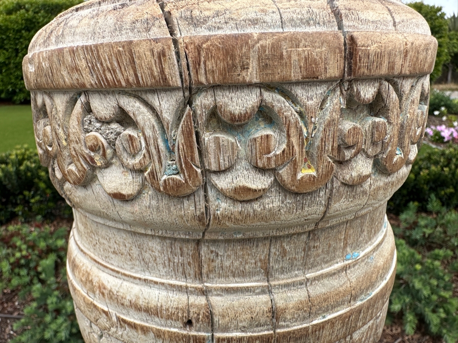 Vintage Indonesian Wooden Hand Carved Architectural Column With Metal Stand 5'H [Photo 8]