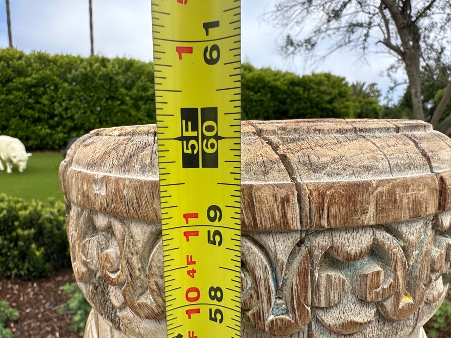 Vintage Indonesian Wooden Hand Carved Architectural Column With Metal Stand 5'H [Photo 9]