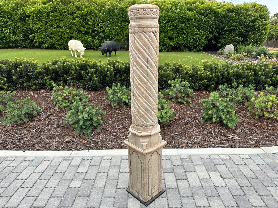 Vintage Indonesian Wooden Hand Carved Architectural Column With Metal Stand 5'H [Photo 6]