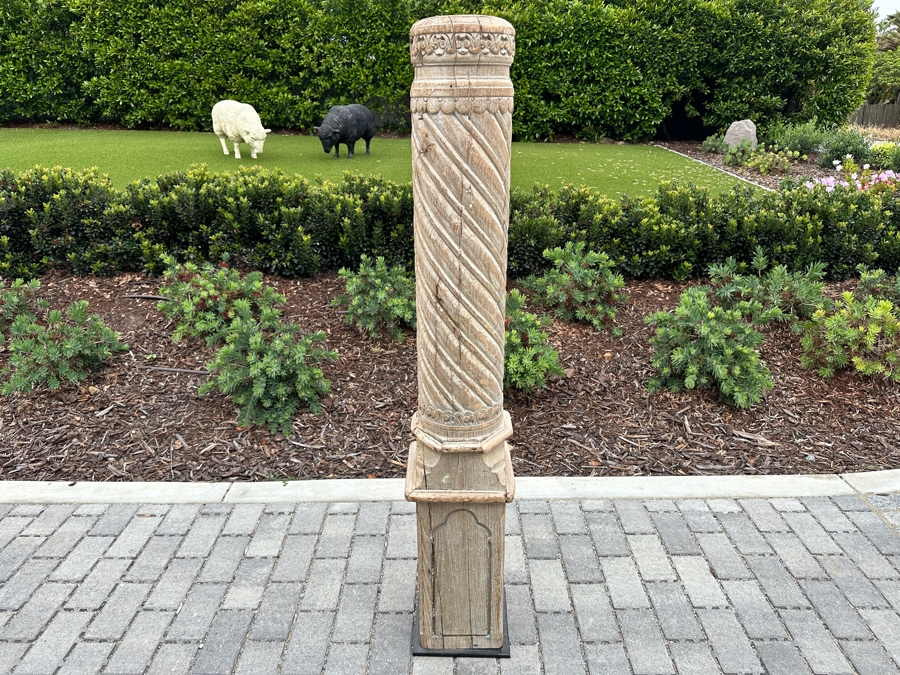 Vintage Indonesian Wooden Hand Carved Architectural Column With Metal Stand 5'H [Photo 7]