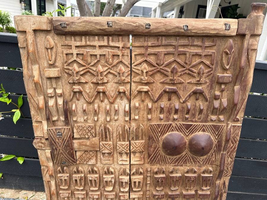 Vintage Hand Carved African Woodend Dogon Door With Custom Metal Stand For Display 28'W X 51.5'H [Photo 3]