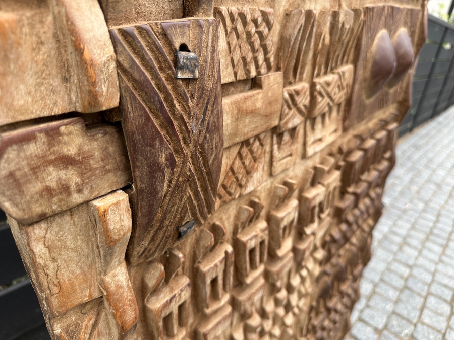 Vintage Hand Carved African Woodend Dogon Door With Custom Metal Stand For Display 28'W X 51.5'H [Photo 5]