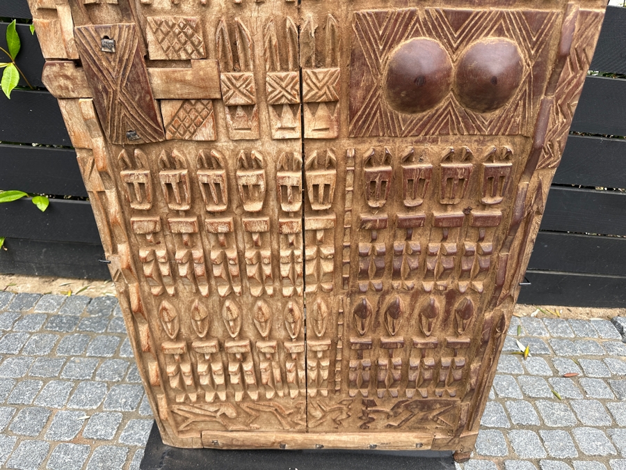 Vintage Hand Carved African Woodend Dogon Door With Custom Metal Stand For Display 28'W X 51.5'H [Photo 4]