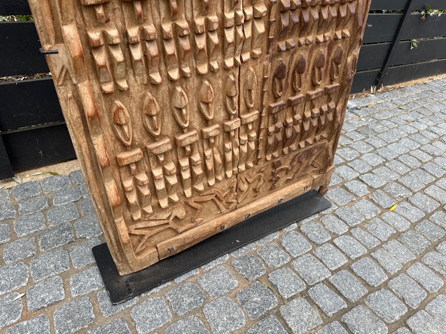 Vintage Hand Carved African Woodend Dogon Door With Custom Metal Stand For Display 28'W X 51.5'H [Photo 7]