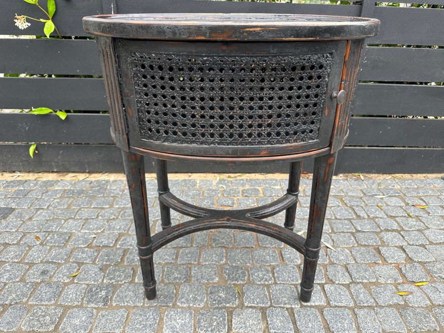 Arhaus Merle Oval Cane Paneled Side Table 24W X 18D X 28H Retailed $1,199