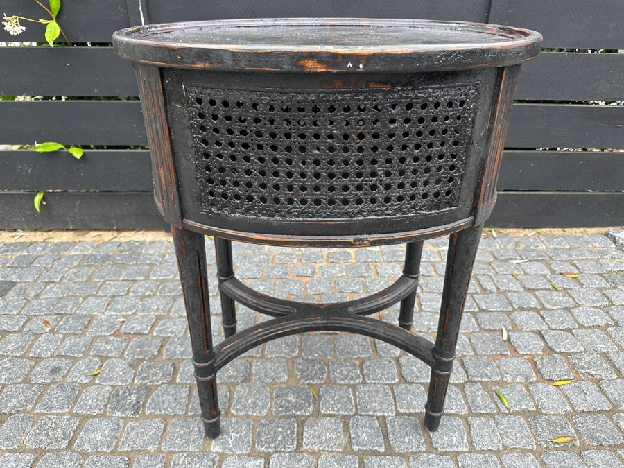 Arhaus Merle Oval Cane Paneled Side Table 24W X 18D X 28H Retailed $1,199 [Photo 5]