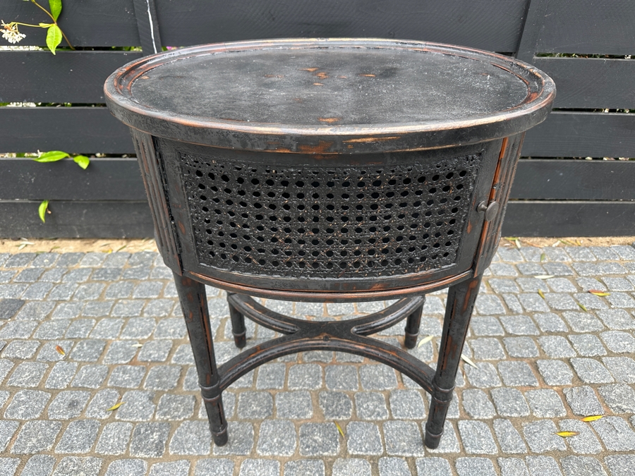 Arhaus Merle Oval Cane Paneled Side Table 24W X 18D X 28H Retailed $1,199 [Photo 3]