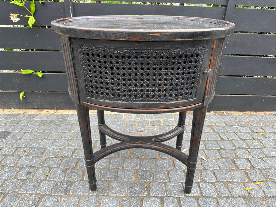 Arhaus Merle Oval Cane Paneled Side Table 24W X 18D X 28H Retailed $1,199 [Photo 2]