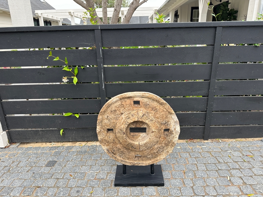 Wooden Wheel Sculpture With Display Stand 26H [Photo 4]