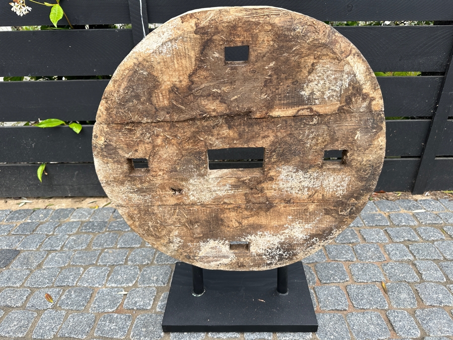 Wooden Wheel Sculpture With Display Stand 26H [Photo 5]