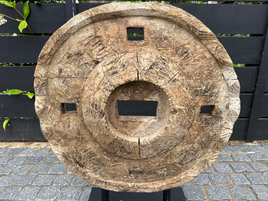 Wooden Wheel Sculpture With Display Stand 26H [Photo 3]