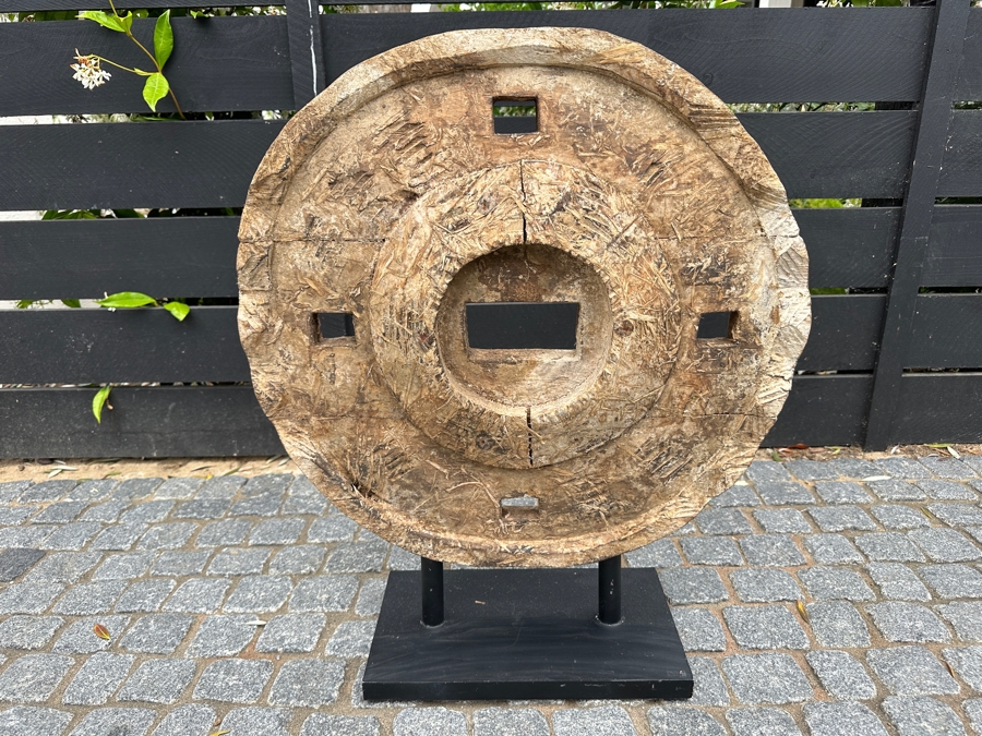 Wooden Wheel Sculpture With Display Stand 26H [Photo 2]