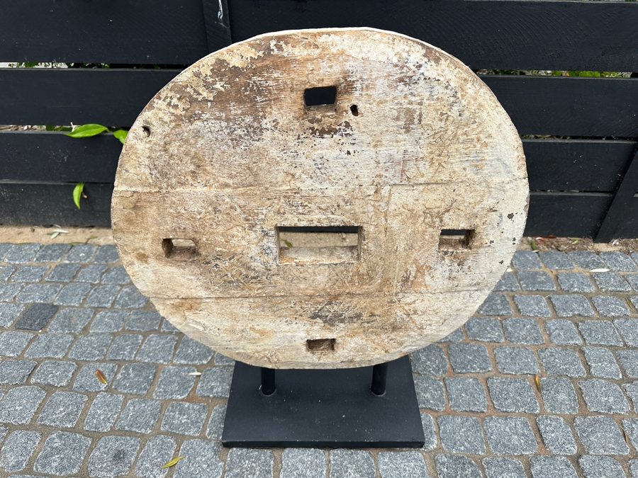 Wooden Wheel Sculpture With Display Stand 26H [Photo 4]