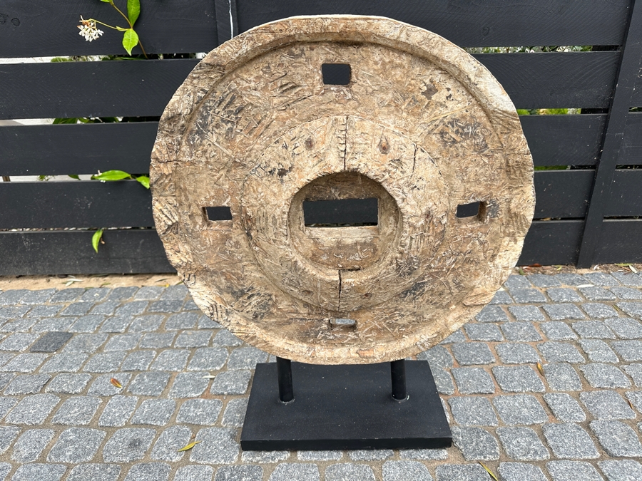 Wooden Wheel Sculpture With Display Stand 26H [Photo 2]