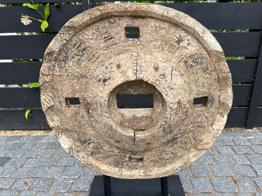 Wooden Wheel Sculpture With Display Stand 26H [Photo 3]