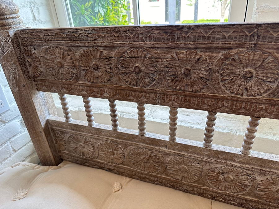 Stunning Hand Carved Wooden Indonesian Bench Settee 72.5'W [Photo 3]