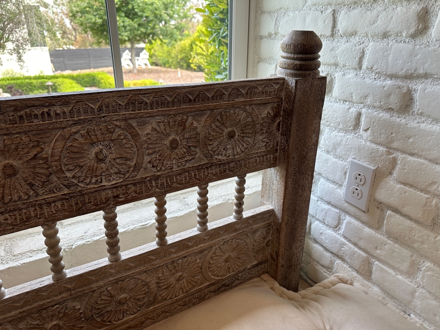 Stunning Hand Carved Wooden Indonesian Bench Settee 72.5'W [Photo 9]