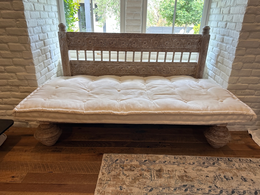 Stunning Hand Carved Wooden Indonesian Bench Settee 72.5'W [Photo 6]