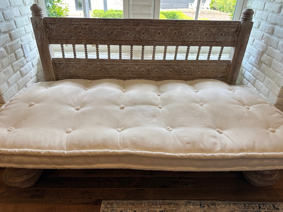 Stunning Hand Carved Wooden Indonesian Bench Settee 72.5'W [Photo 7]