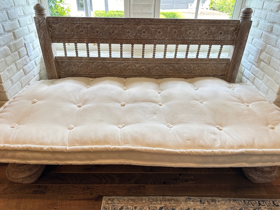 Stunning Hand Carved Wooden Indonesian Bench Settee 72.5'W [Photo 8]