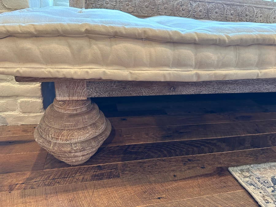 Stunning Hand Carved Wooden Indonesian Bench Settee 72.5'W [Photo 4]