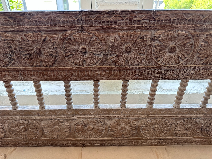 Stunning Hand Carved Wooden Indonesian Bench Settee 72.5'W [Photo 2]