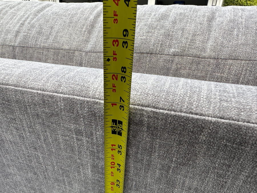 Contemporary Upholstered 2-Cushion Sofa With Wooden Base 91'W X 42'D X 38'H (Photo Shows Reflection Of Sunlight Through The Trees) [Photo 9]