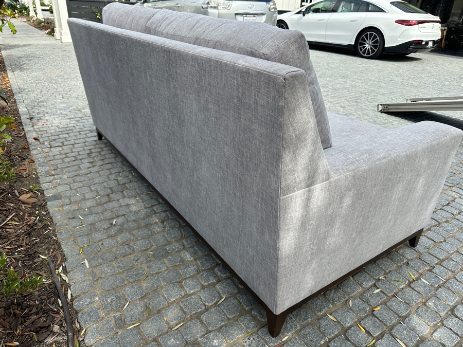 Contemporary Upholstered 2-Cushion Sofa With Wooden Base 91'W X 42'D X 38'H (Photo Shows Reflection Of Sunlight Through The Trees) [Photo 6]