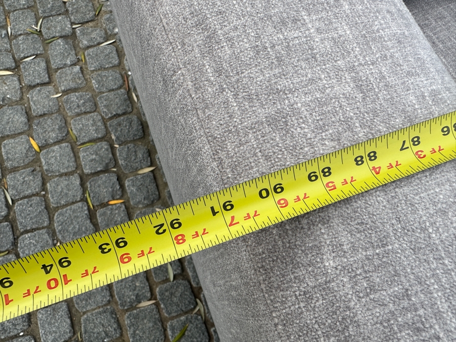 Contemporary Upholstered 2-Cushion Sofa With Wooden Base 91'W X 42'D X 38'H (Photo Shows Reflection Of Sunlight Through The Trees) [Photo 7]