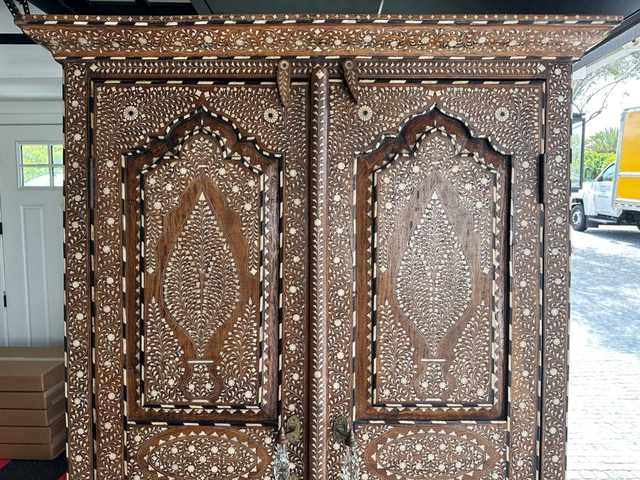 Stunning Indian Inlaid Bone Cabinet With Two Bottom Drawers 47'W X 21'D X 83'H [Photo 4]