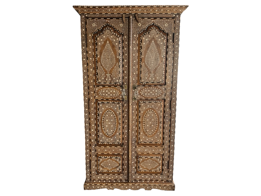 Stunning Indian Inlaid Bone Cabinet With Two Bottom Drawers 47'W X 21'D X 83'H [Photo 1]