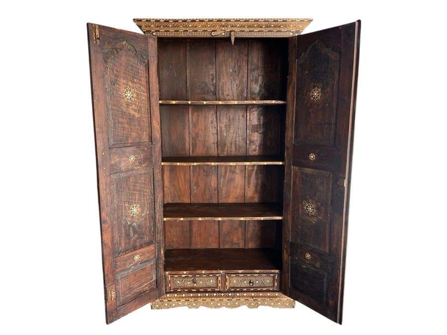 Stunning Indian Inlaid Bone Cabinet With Two Bottom Drawers 47'W X 21'D X 83'H [Photo 2]