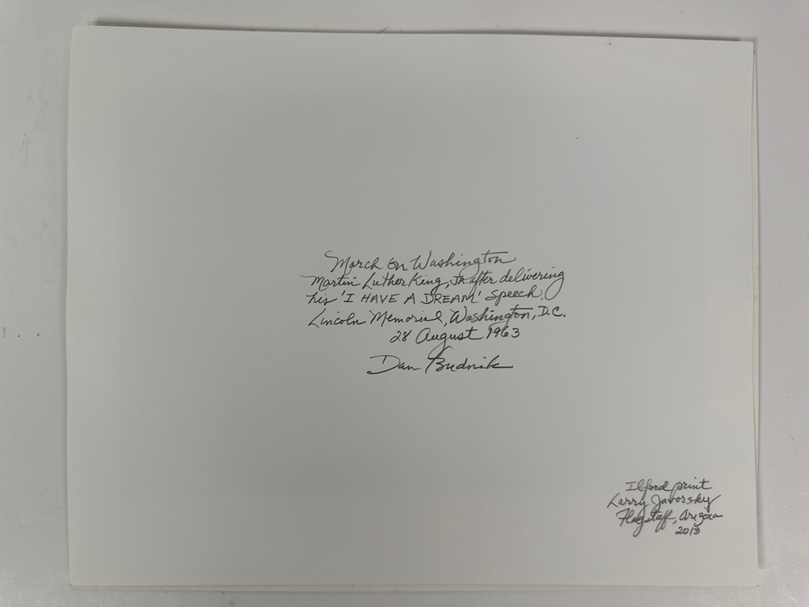 Dan Budnik (1933-2020, American) Signed Photograph Of Martin Luther King Jr. Shortly After His March On Washington 'I Have A Dream' Speech On 8/28/1963 Gelatin Silver Print Ink Signed Dan Budnik 8.5 X 6 Estimate $3,000-$5,000 [Photo 13]