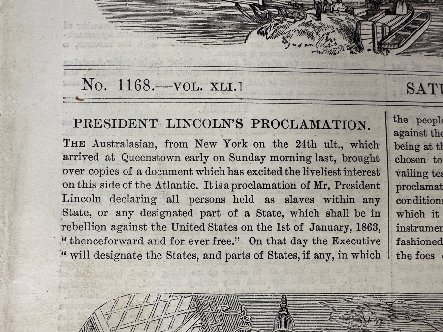 Own A Rare Piece Of Our Nation's History - One Of The Earliest Publications Of Abraham Lincoln's Emancipation Proclamation Published On Saturday, October 11, 1862 In The Illustrated London News [Photo 2]