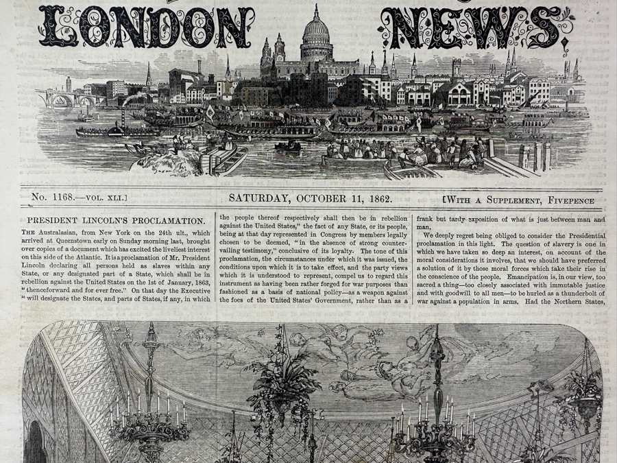 Own A Rare Piece Of Our Nation's History - One Of The Earliest Publications Of Abraham Lincoln's Emancipation Proclamation Published On Saturday, October 11, 1862 In The Illustrated London News [Photo 6]