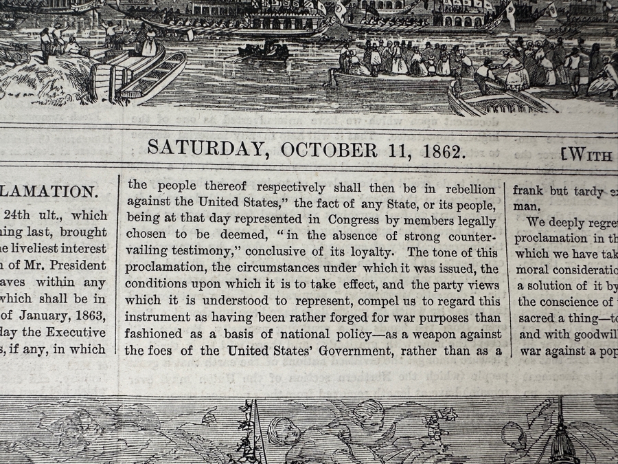 Own A Rare Piece Of Our Nation's History - One Of The Earliest Publications Of Abraham Lincoln's Emancipation Proclamation Published On Saturday, October 11, 1862 In The Illustrated London News [Photo 3]